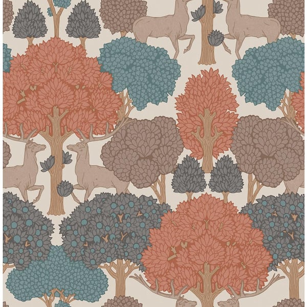 Advantage Multi-Colored Forest of Arden Apricot Deer Wallpaper Sample