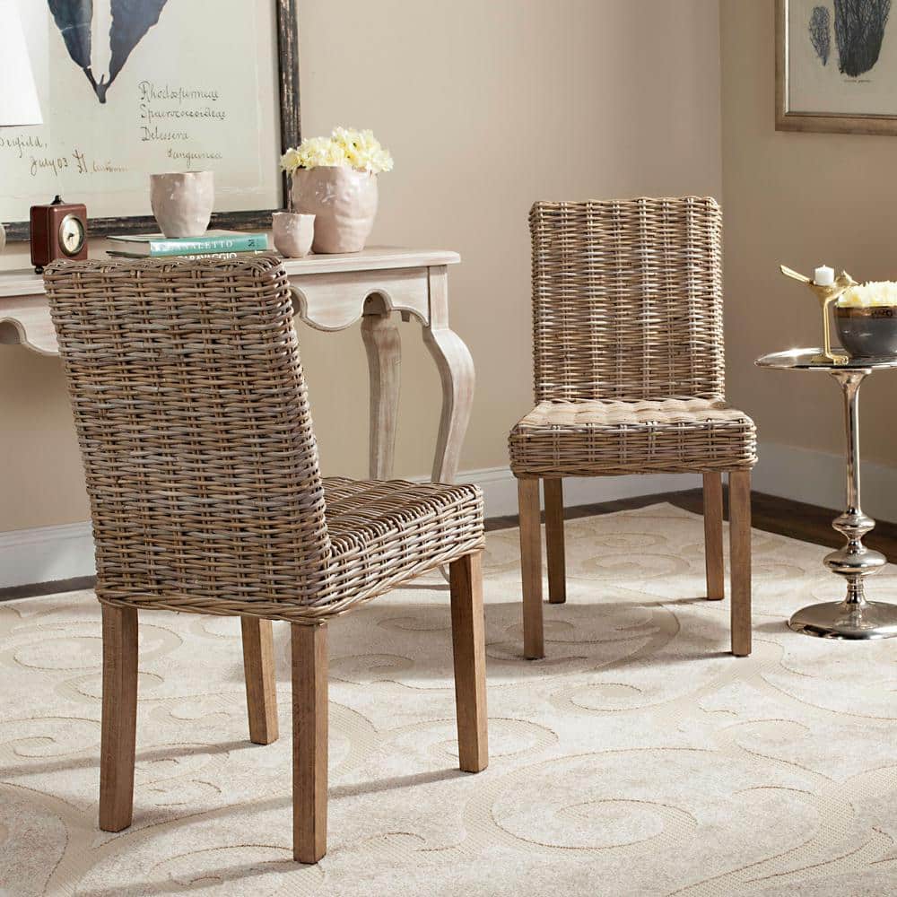 Natural Rattan and Mango Wood Dining Side Chair Set