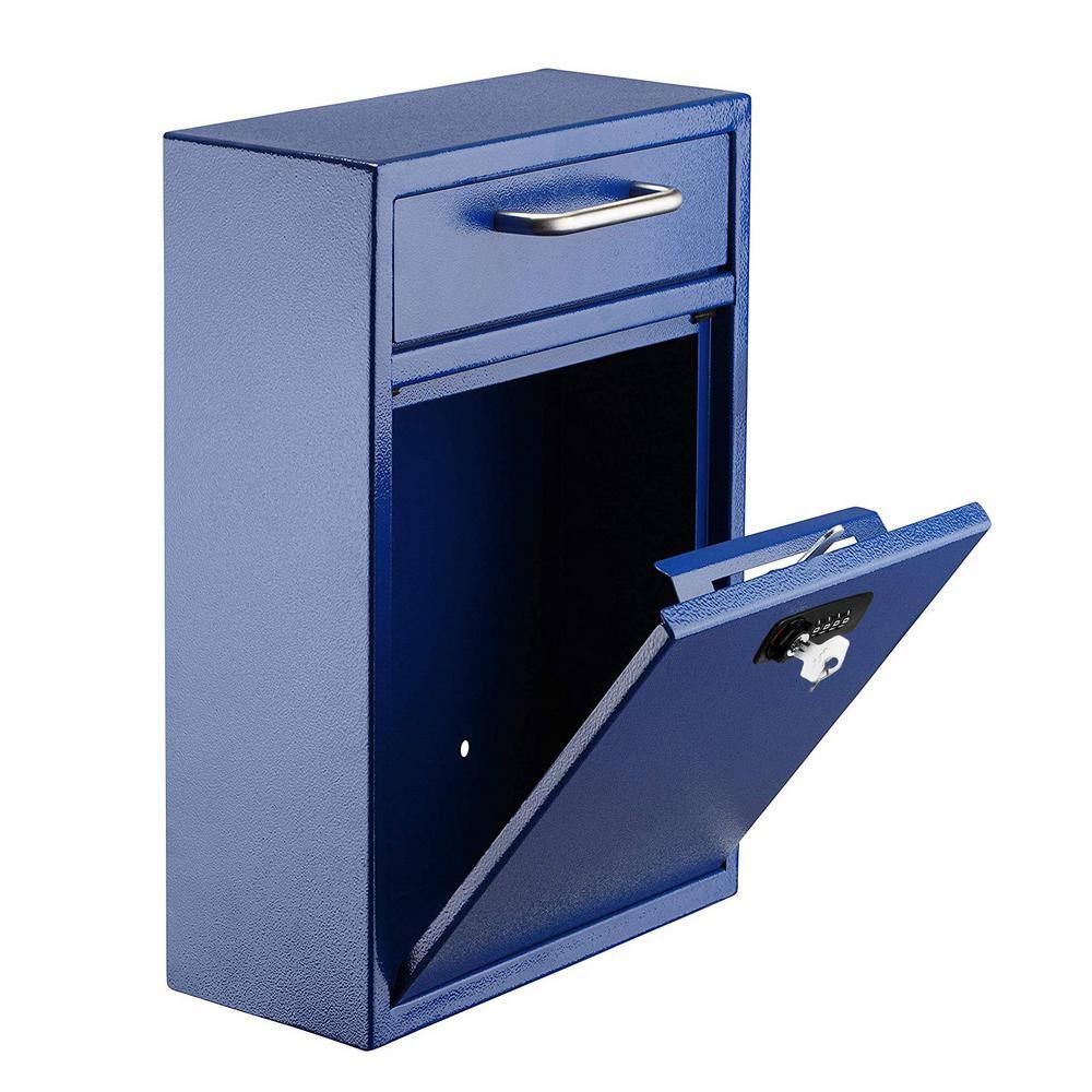 Large Blue Powder-Coated Steel Wall Mount Locking Mailbox