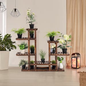 38 in. Tall Indoor/Outdoor Brown Solid Wood Plant Stand (6-tiered)