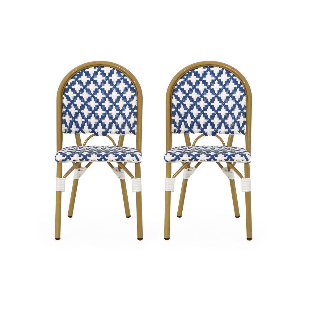 Blue and White Bamboo Print Outdoor Bistro Chair Set