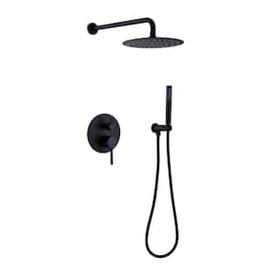 1-Spray Round Hand Shower and Showerhead from Wall Combo Kit with Slide Bar and Valve in Matte Black