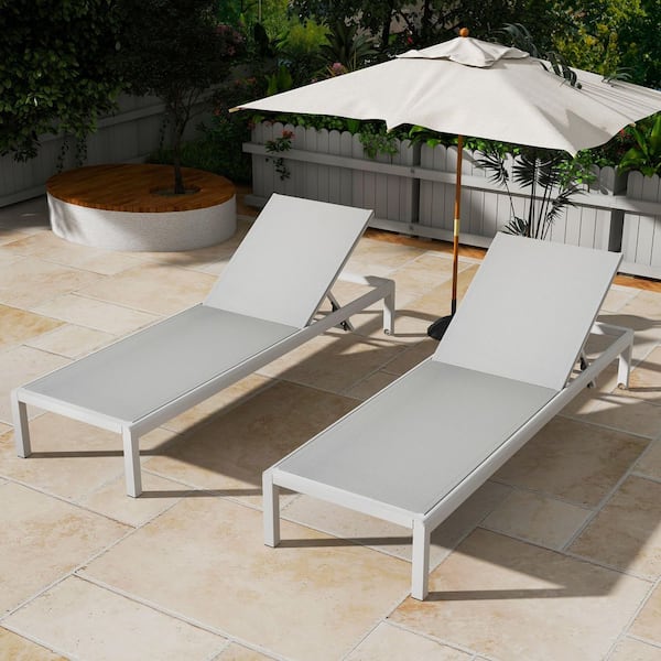 Unbranded Gray Aluminum Adjustable Outdoor Chaise Lounge with 2-Transport Wheels for Poolside, Patio, Beach (Set of 2)