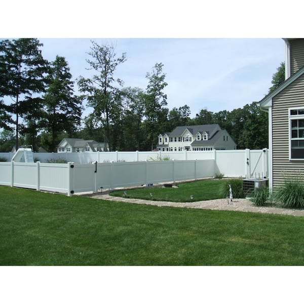 Weatherables 48 in. H x 212 ft. L Pembroke White Vinyl Flat Top Complete Privacy Fence Project Pack