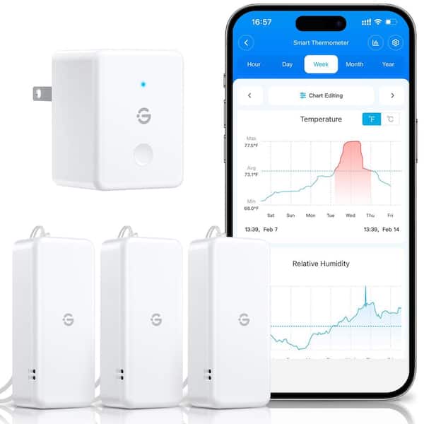 3-Pack WiFi Hygrometer Thermometer Sensors with App Alerts White