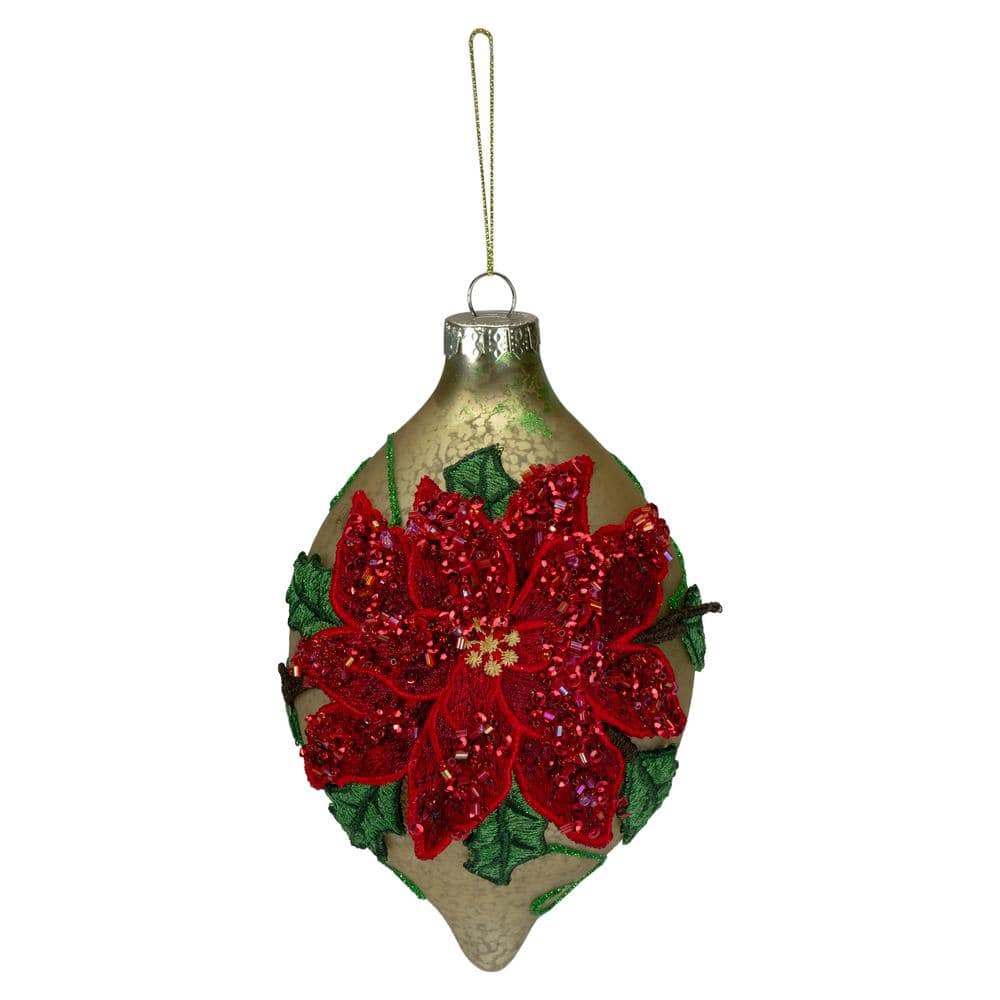 6.5 in. Red and Gold Poinsettia Finial Christmas Ornament price history on PriceWatchPro