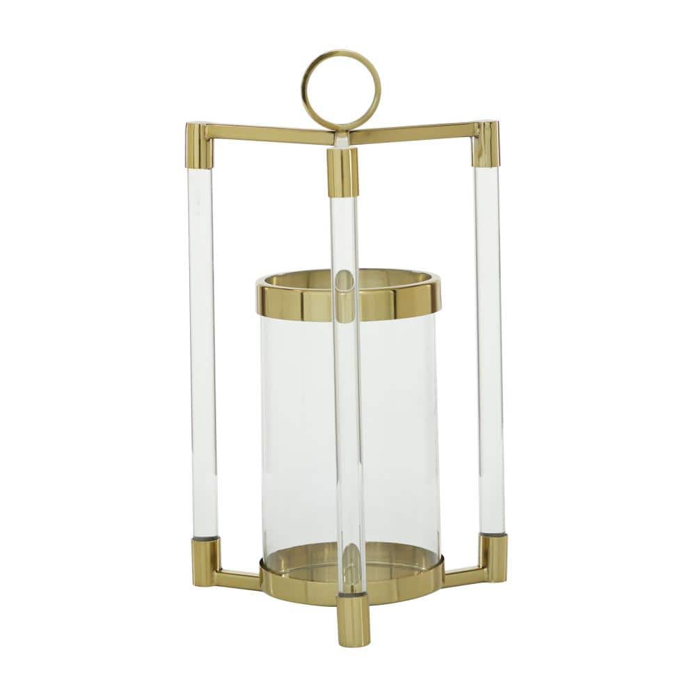 Gold and Clear Acrylic Hurricane Candle Lantern with Box Frame