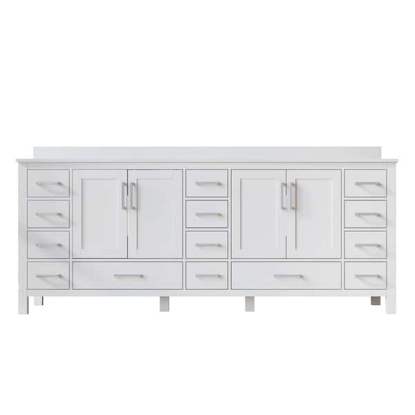 FORCLOVER 84 in. Freestanding Undermount Double Sink White Bath Vanity with White Cultured Marble Top