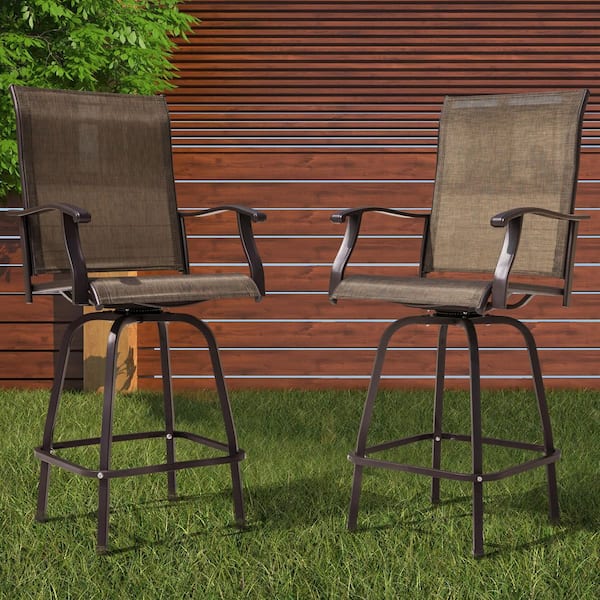 Nuu Garden Brown with Gold Speckles Swivel Metal Sling Outdoor Bar Stools with Powder-Coated Finish (2-Pack)