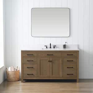 Jasper 60 in. W x 22 in. D Bath Vanity in Textured Natural with Engineered Stone Top in Carrara White with White Sink