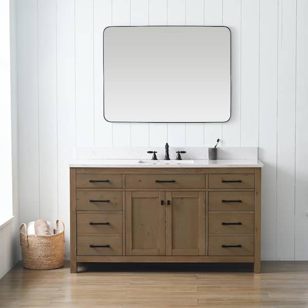 SUDIO Jasper 60 in. W x 22 in. D Bath Vanity in Textured Natural with Engineered Stone Top in Carrara White with White Sink