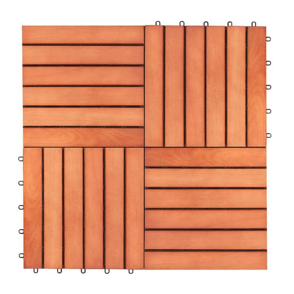 cadeninc 12 in. x 12 in. Square Acacia Interlocking Deck Tiles, Brown (Set of 10 Tiles))