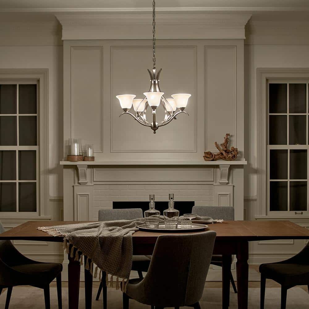 Elegant Dover Distressed Bronze 5-Light Chandelier with White Glass