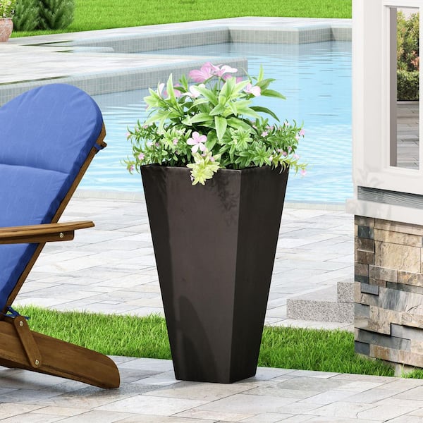 13 in. Black Modern MGO Cast Stone Planter-Tall Tapered Indoor/Outdoor Decorate Pot, Lightweight & Weather-Resistant