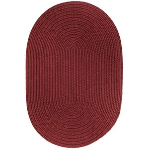 Texturized Solid Colonial Red Poly 3 ft. x 5 ft. Oval Braided Area Rug
