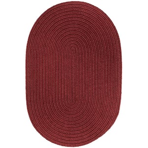 Texturized Solid Colonial Red Poly 4 ft. x 6 ft. Oval Braided Area Rug