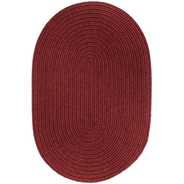 Unbranded Texturized Solid Colonial Red Poly 10 ft. x 13 ft. Oval Braided Area Rug