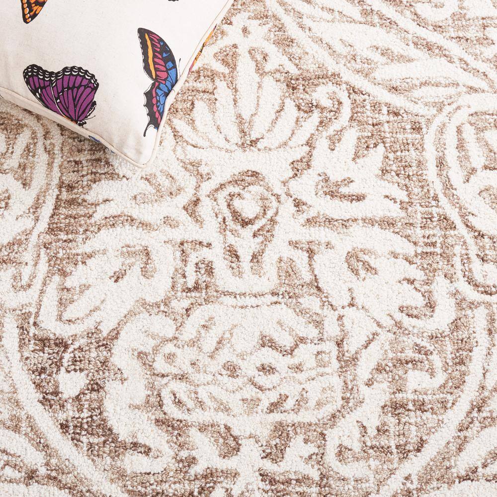 Ivory and Beige Tufted Wool Abstract Area Rug, 5' x 8'