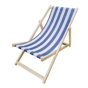 Outdoor Wood Sling Lounge Chair in Dark Blue Stripe