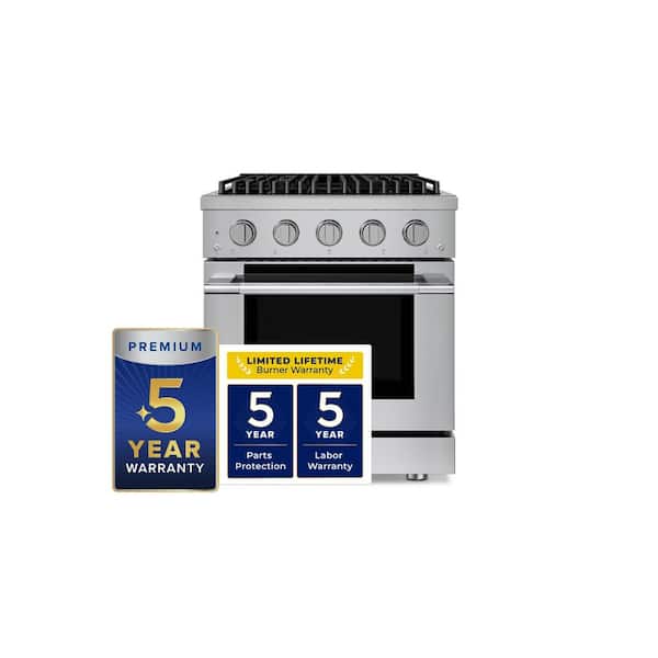 HausPRO 30 in. Stainless Steel Gas Range 4 Burners (20,000 BTU) 4.2 cu. ft Convection Oven 5 Racks Convertible NG/LP