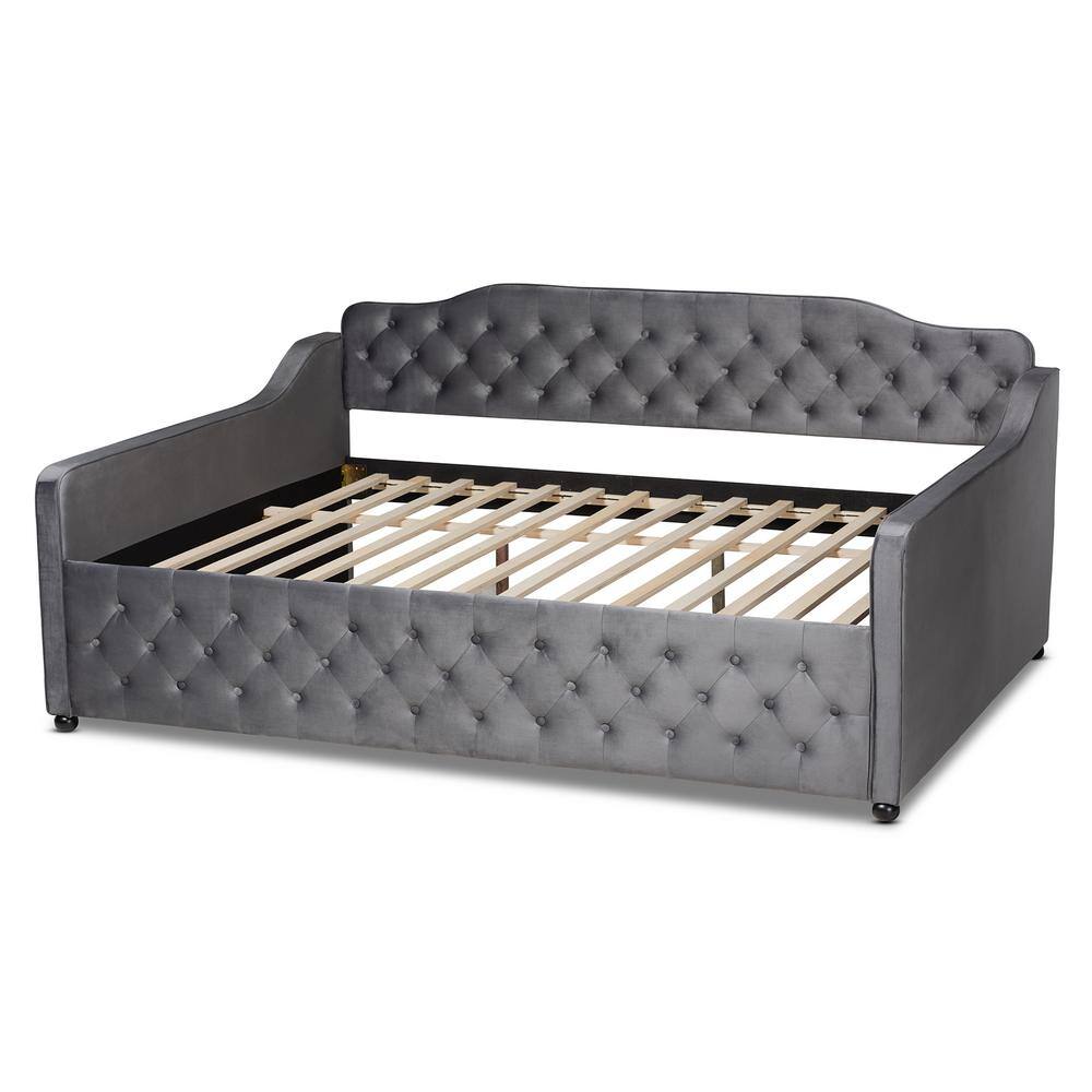 Gray Velvet Upholstered Button Tufted Full Daybed