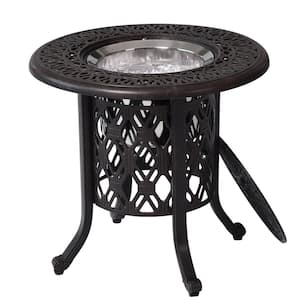 Black Round Cast Aluminum Outdoor Bistro Table with Food Grade 304 Stainless Steel Ice Bucket
