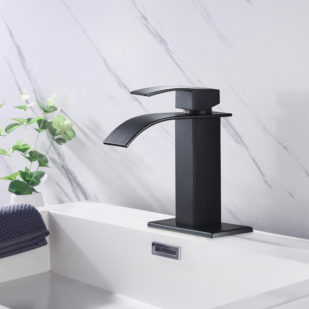 Matte Black Single Handle Waterfall Spout Bathroom Faucet