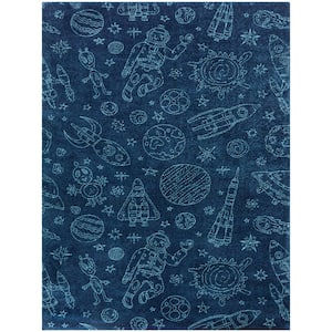 Space Rockets Blue 5 ft. x 7 ft. Area Rug