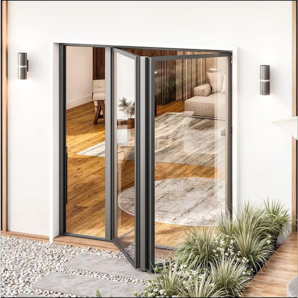 Teza 85 Series 72 in. x 80 in. Matte Black Left to Right Folding Aluminum Bi-Fold Patio Door