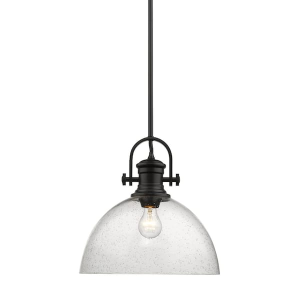 Hines 1-Light Black and Seeded Glass Pendant