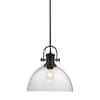 Golden Lighting Hines 1-Light Black and Seeded Glass Pendant 3118-L BLK ...