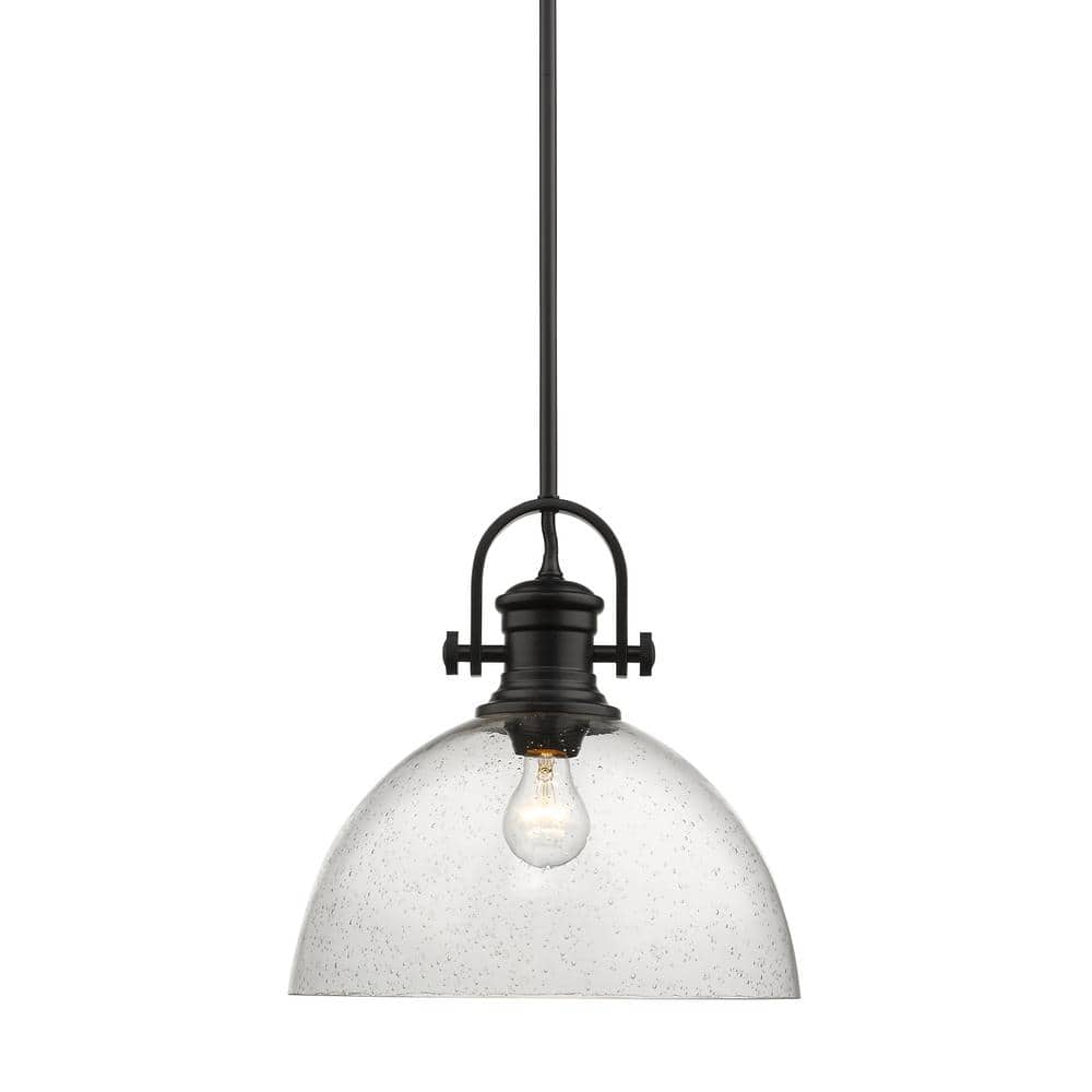 Golden Lighting Hines 1-Light Black and Seeded Glass Pendant 3118-L BLK-SD  - The Home Depot