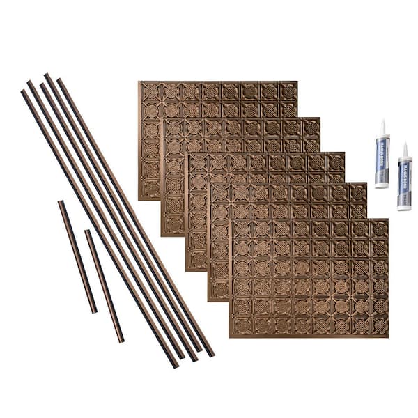 Fasade Traditional 6 18 in. x 24 in. Oil Rubbed Bronze Vinyl Decorative Wall Tile Backsplash 15 sq. ft. Kit