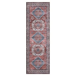 Pink 2 ft. x 6 ft. Vintage Geometric Tribal Machine Washable Area Rug