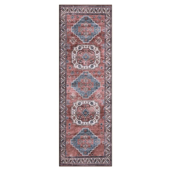 Garvee Pink 2 ft. x 6 ft. Vintage Geometric Tribal Machine Washable Area Rug