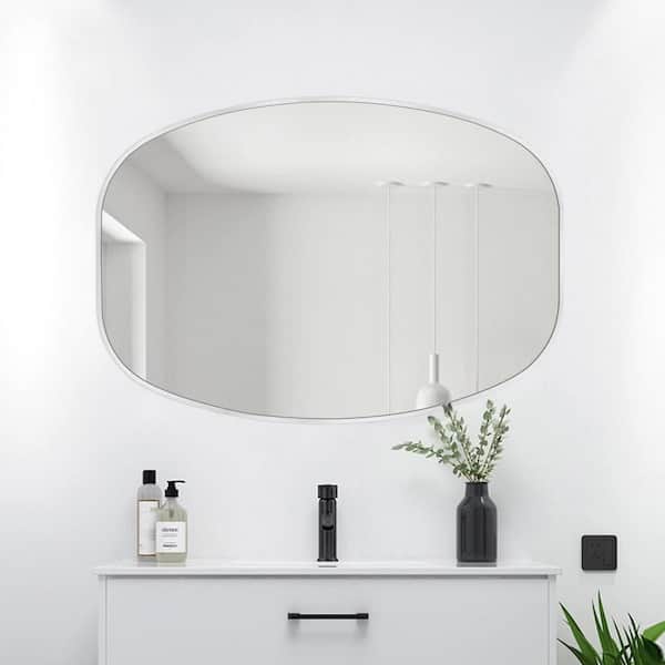 24 in. W x 36 in. H Modern Oval Aluminum Frame Silver Wall Mirror (Screws Included)