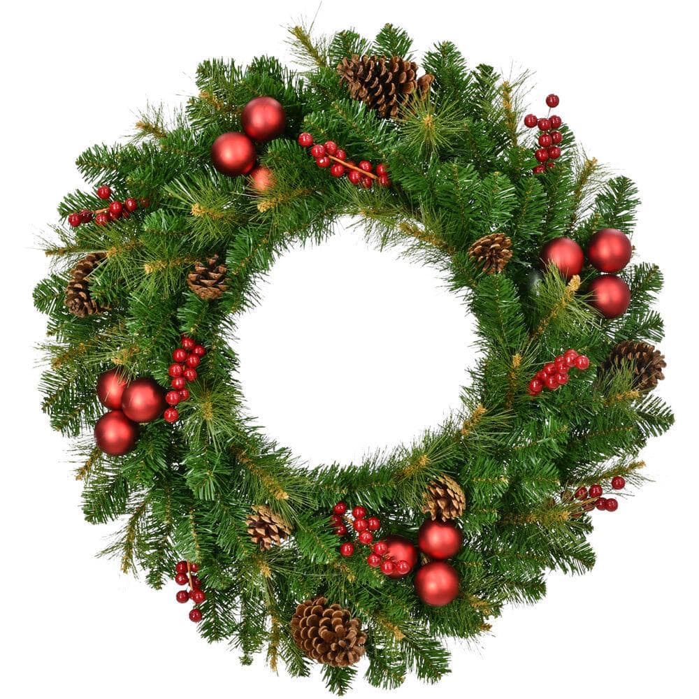30 in. Joyful Artificial Christmas Wreath with Pinecones, Berries and Ornam