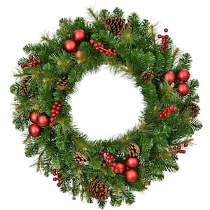 30 in. Joyful Artificial Christmas Wreath with Pinecones, Berries and Ornaments