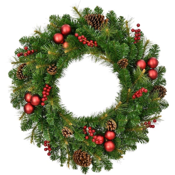 Fraser Hill Farm 30 in. Joyful Artificial Christmas Wreath with Pinecones, Berries and Ornaments