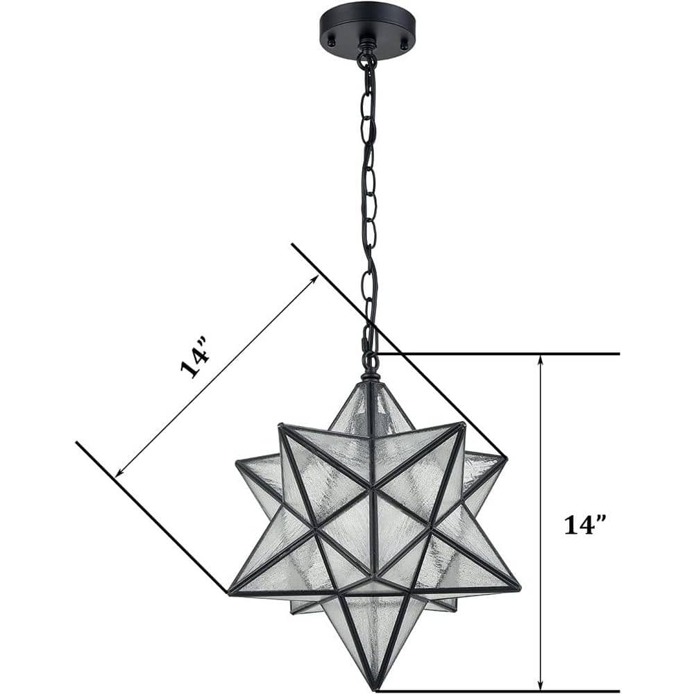 Moravian Star 14'' Black Seeded Glass Pendant Light with Adjustable Chain