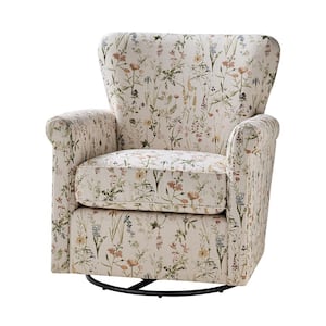 Georg Spring Floral Fabric Shakeable Swivel Chair with Roll Armrest