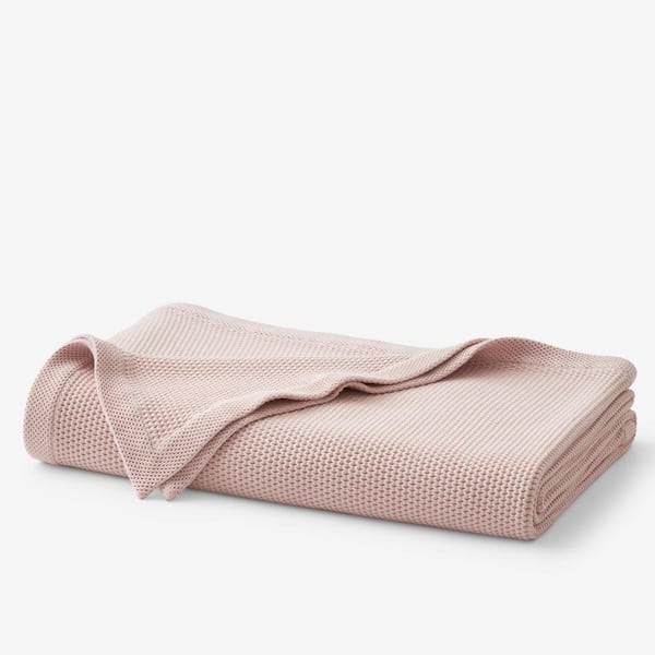 The Company Store Legends Hotel Garter Stitch Pink Blush Cotton King Blanket