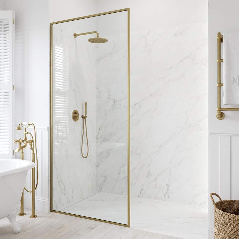 VIGO Meridian 34 in. W x 74 in. H Framed Fixed Shower Screen Door