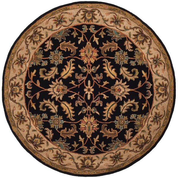 SAFAVIEH Heritage Black/Beige 6 ft. x 6 ft. Round Border Area Rug