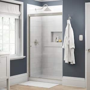 Traditional 48 in. x 70 in. Semi-Frameless Sliding Shower Door in Nickel with 1/4 in. Tempered Clear Glass