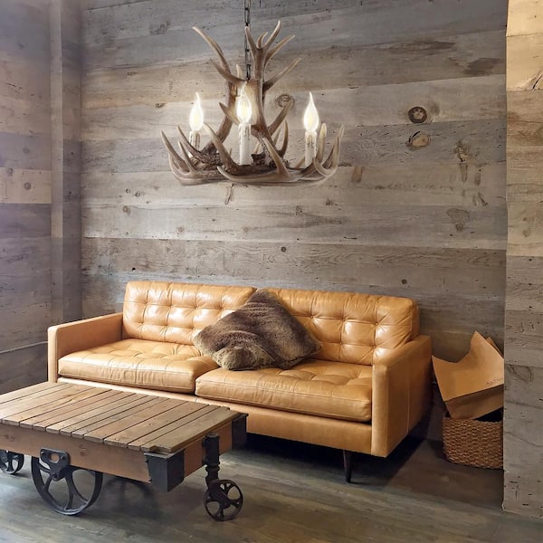 Eldora 18 in. Adjustable Resin Antler 3-Light Brown LED Chandelier