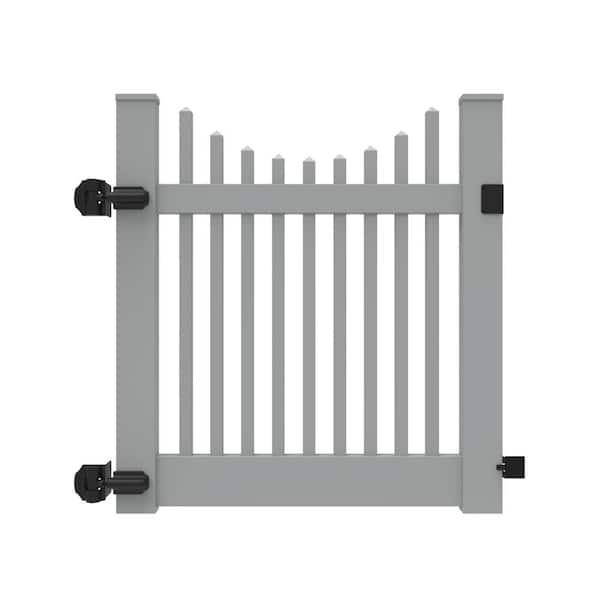 Barrette Outdoor Living Yukon Scallop Gray 4 ft. x 4 ft. Gray Classic Picket Vinyl Fence Gate