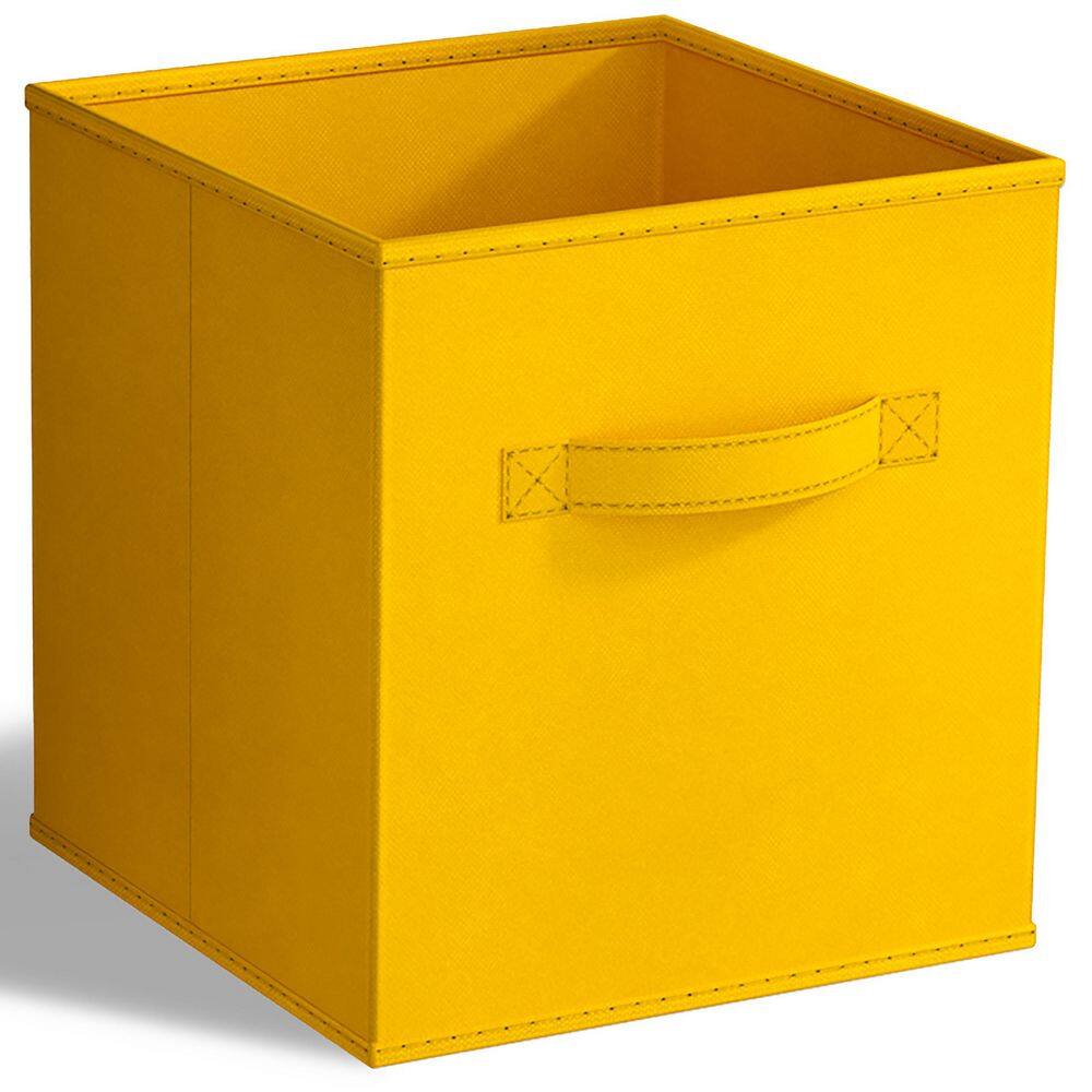Foldable Storage Cubes with Handle, Dark Yellow 10.5 in. x 11 in. Fabric Decorative Basket (Set of 1), Closet Organizer
