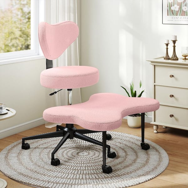 Upholstered Fabric Swivel Ergonomic Office Executive Chair in Pink with Height Adjustable Back Lumbar Support