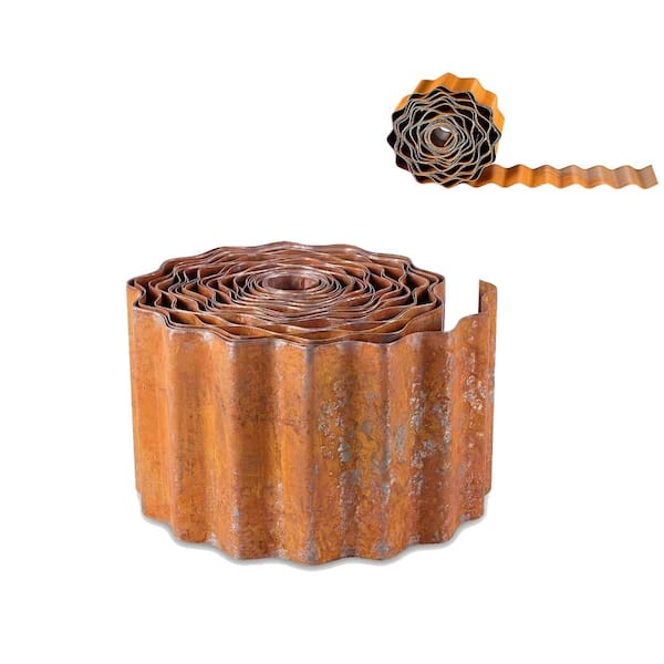 40 ft. x 6 in. Galvanized Steel Landscape Edging, Bendable Metal Garden Border for Flower Beds & Pathways, Rust
